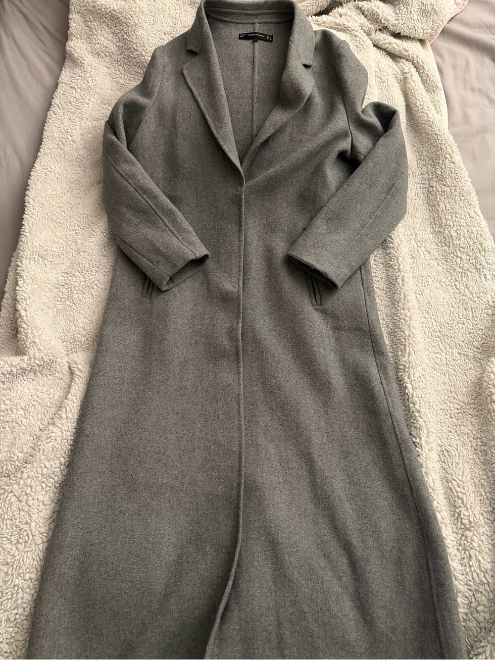 Zara Long Gray Wool Blend Trench Coat